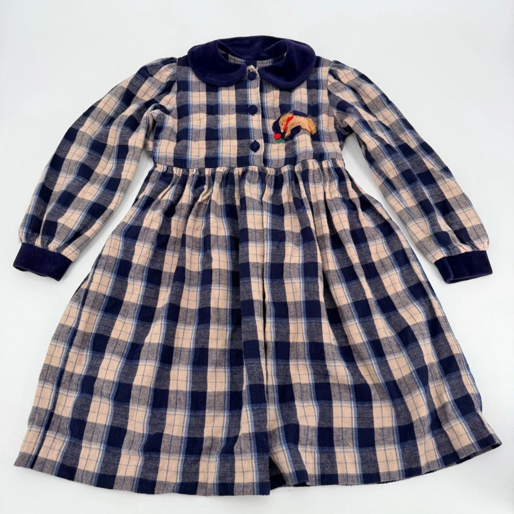 Vintage 90s Horse Plaid Kids Dress Rebecca Raggs Originals Girls 6X